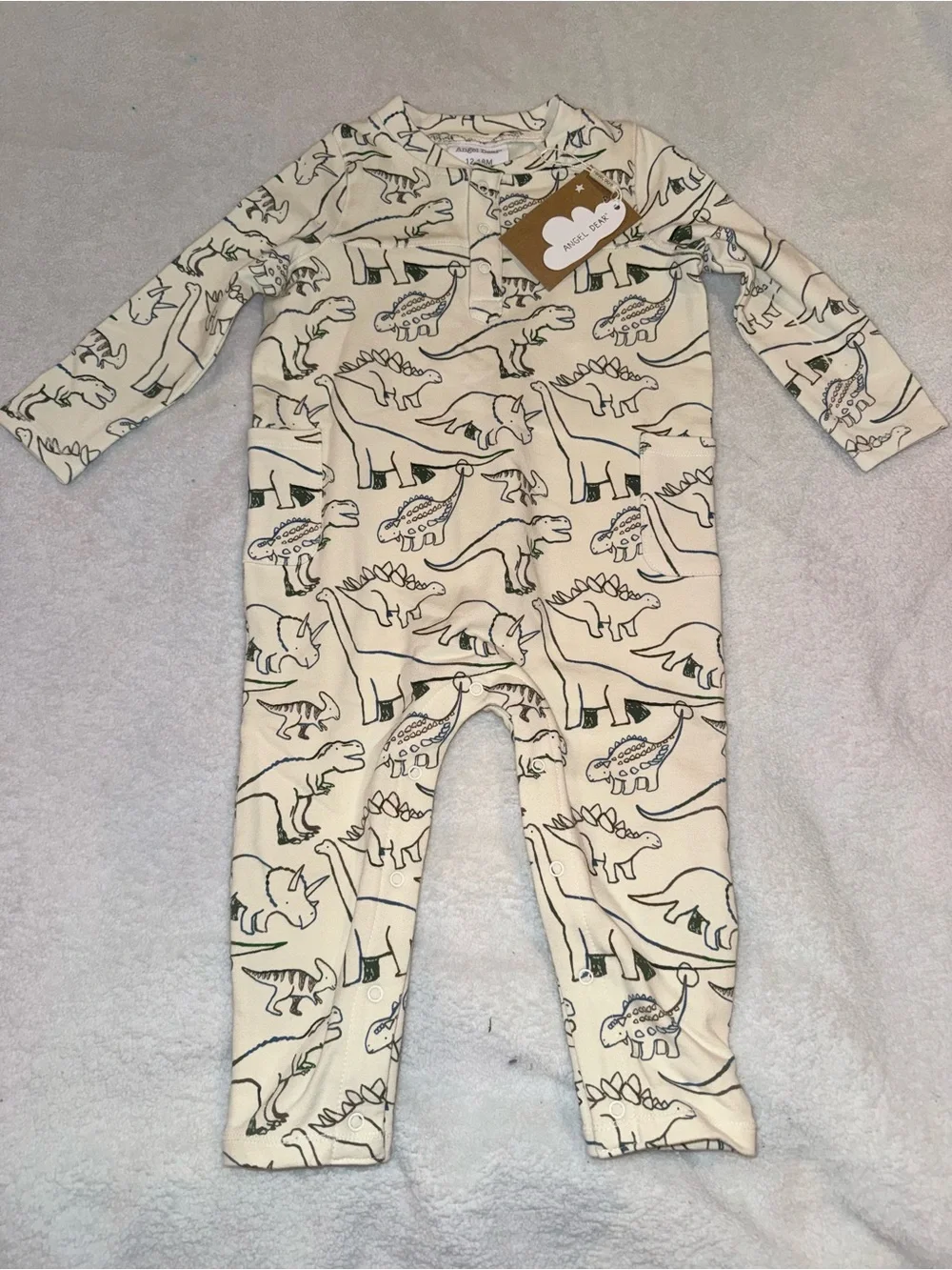 Angel Dear dinosaur print coverall w/ full-length front zipper, so 12-18mo, NWT